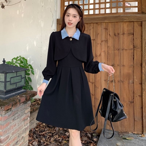 实拍【两件套】大码微胖mm短款外套上衣女百褶a字吊带连衣裙子