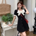 【上架即现货】实拍春夏季胖mm高腰蝴蝶结方领短袖大码连衣裙女