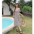 实拍 法式别致绝美波点泡泡袖连衣裙子2025夏季新款女装长裙