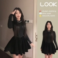 韩系千金感小黑裙女2025春秋新款赫本蓬蓬短裙气质名媛爆款连
