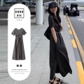 小众设计交叉绑带短袖连衣裙夏季女气质高级感收腰显瘦A字长裙子