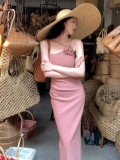 法式复古花朵挂脖吊带连衣裙女2024春季新款设计感修身显瘦肯