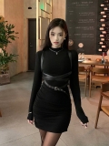 黑色性感辣妹连衣裙子女早秋季2024年新款内搭打底紧身收腰包