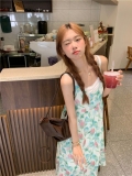 晕染郁金香海边度假连衣裙女夏绝美超好看v领吊带裙甜美沙滩长裙