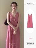 春夏色度超美浪漫肌理感双V领背心连衣裙