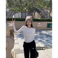 MR 螺纹德绒 白色加厚长袖T恤女春秋时尚修身显瘦内搭打底衫