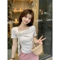 MR 莫代尔人棉260克 设计感不规则T恤女甜辣修身显瘦