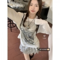 MR 原版面料 白色印花T恤女夏季简约百搭时尚休闲长袖防晒