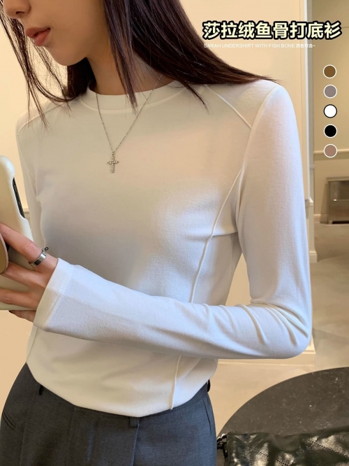 高级走线 鱼骨修身打底衫女秋冬内搭白色百搭显瘦长袖上衣