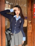 假两件polo领衬衫女秋季2023新款学院风修身显瘦短款叠穿