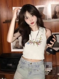 【包肩包领】夏日多巴胺穿搭无袖t恤美式短款辣妹修身显瘦小背心