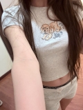1*1纯棉 高弹力新款夏季短袖短款搭配高腰裤修身显瘦洋气上衣